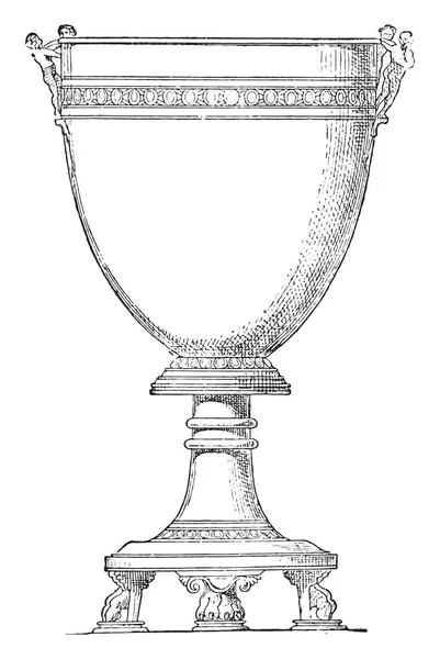 Чаша Установлена Ноге Винтажная Гравированная Иллюстрация — стоковый вектор