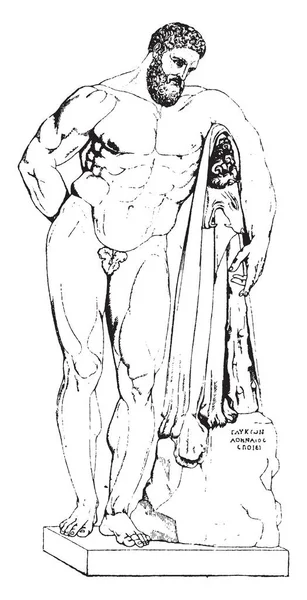 Farnese Hercules Found 1540 Baths Caracalla Vintage Line Drawing Engraving — Stock Vector