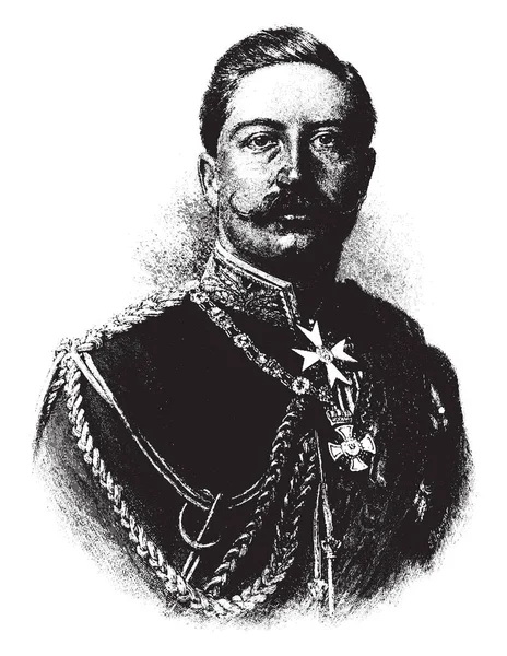 德国皇帝威廉二世 1859 1941 他是德国皇帝和普鲁士国王 复古线条绘画或雕刻插图 — 图库矢量图片