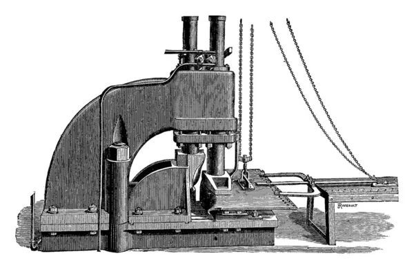 Kování Tři Hydraulické Písty Dílny Newcastle Tyne Vintage Gravírovanou Průmyslové — Stockový vektor