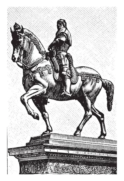 Statue Équestre Colleone Est Homme Monticule Sur Cheval Dessin Ligne — Image vectorielle