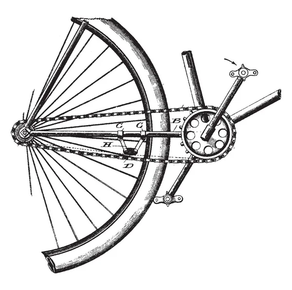 自転車チェーン ブレーキ システムを使用して遅くまたはブレーキ自転車 ヴィンテージの線描画や彫刻イラスト — ストックベクタ
