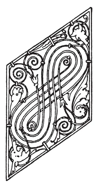 Грилл Панель Находится Ступеньках Кафедры Танне Винтажном Рисунке Линии Завивке — стоковый вектор