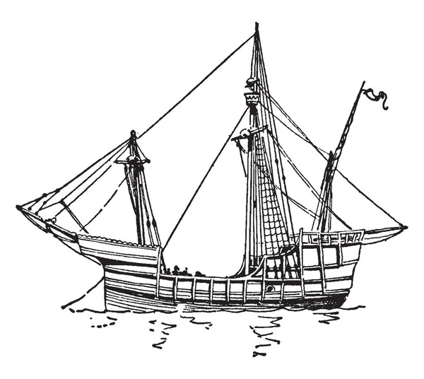 ピンタはコロンバス ビンテージ ライン描画または彫刻イラストでアメリカに来た船です — ストックベクタ