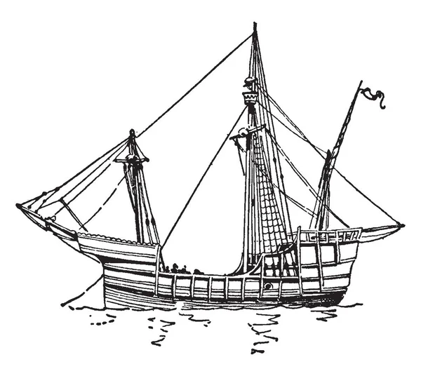 Pinta Navio Que Veio Para América Com Columbus Desenho Linha — Vetor de Stock