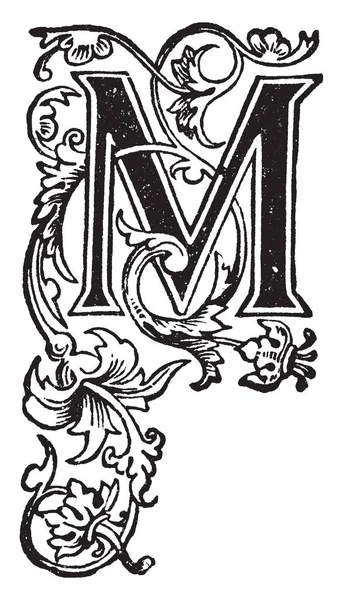 Una Letra Decorativa Con Adorno Floral Dibujo Línea Vintage Ilustración — Vector de stock