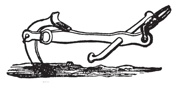 锚是一种通常由金属制成的设备 用于将容器连接到水体的床上 以防止工艺 复古线条绘制或雕刻插图 — 图库矢量图片