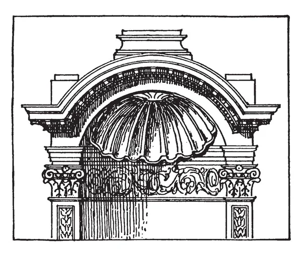 罗马生态位帽 在叙利亚的巴勒贝克 罗马建筑 复古线条绘画或雕刻插图 — 图库矢量图片