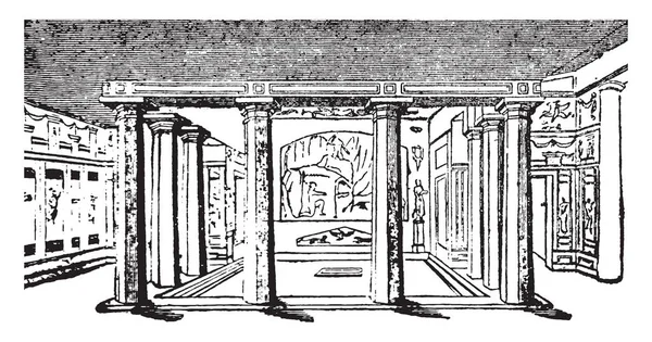 Pompeiian 的房子 建于古城庞贝 在古罗马壁画中杰出 壁画的挖掘 复古线条画或雕刻插图 — 图库矢量图片