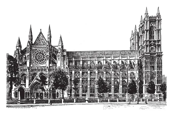 Mooie Foto Van Westminster Kerk Voorzijde Van Kerk Bomen Liggen — Stockvector