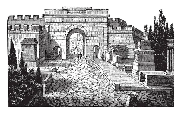 Strada Delle Tombe Pompei Dimensioni Più Piccole Varie Forme Decorazioni — Vettoriale Stock