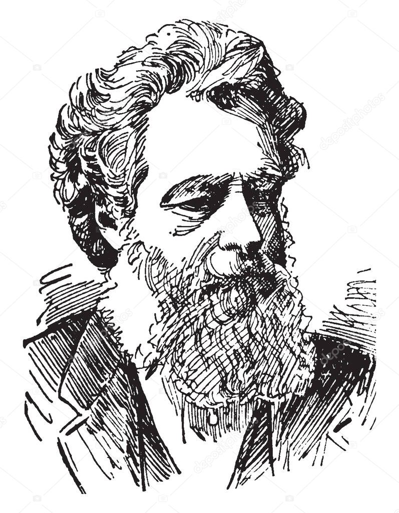 William Morris, 1834-1896, he was an English textile designer, poet, novelist, translator, and socialist activist, vintage line drawing or engraving illustration