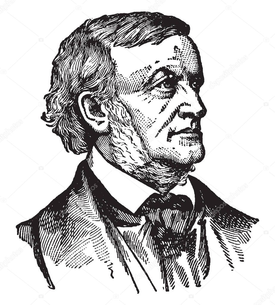 Wilhelm Richard Wagner, 1813-1883, he was a German composer, theatre director, polemicist, and conductor, vintage line drawing or engraving illustration