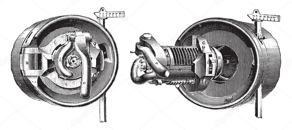 Breech mechanism interrupted screw threads (Bange System), vintage engraved illustration. Industrial encyclopedia E.-O. Lami - 1875