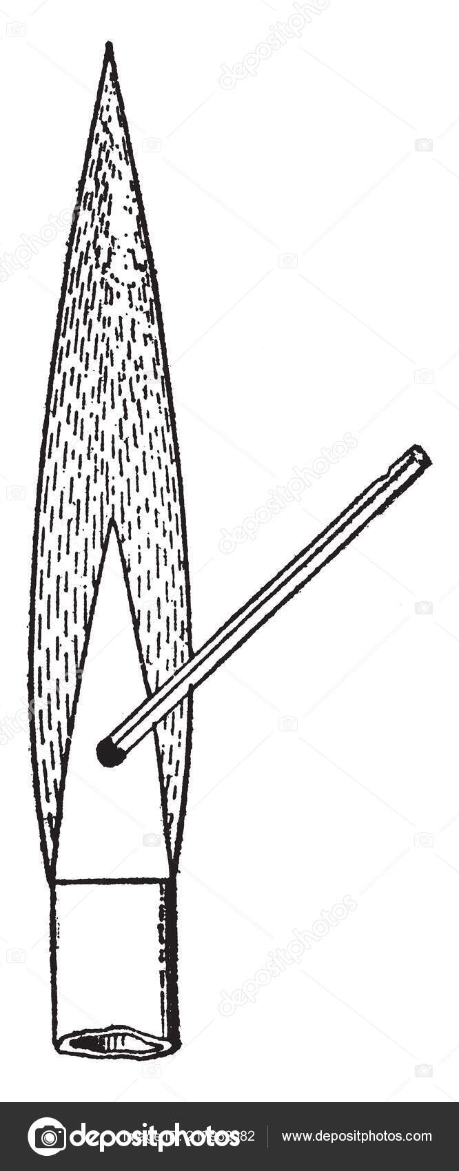 Flame Being Emitted Bunsen Burner Lighting Match Vintage Line Drawing