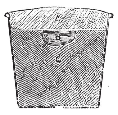 Bu resimde mantar mantar küçük ölçekli, vintage çizgi çizme veya oyma illüstrasyon yetiştirmek için kullanılan Pot temsil eder..