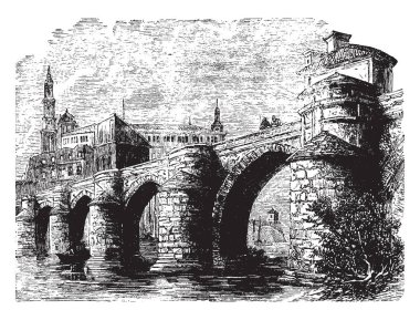 Saragossa Zaragoza şehir, vintage çizgi çizme veya oyma illüstrasyon için önde gelen bir köprüdür.