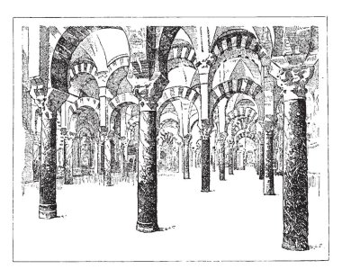Cordova, İslam İspanya sanatı, bir sergi kataloğu, Metropolitan Museum of Art, Cami Cami, vintage çizgi çizme veya oyma illüstrasyon malzeme içerir.