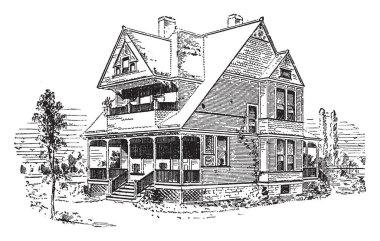 Bensonhurst'ta çift katlı ev, ev birçok etnik, vintage çizgi çizme veya illüstrasyon oyma.