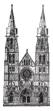 Albany, Gotik, kuleleri, Katedral, Elk Street, vintage çizgi çizme veya oyma illüstrasyon Tüm Azizler Katedrali'nde.