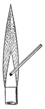 Bunsen aydınlatma bir maç, vintage çizgi çizme veya illüstrasyon oyma yazıcı yayılan bir alev.