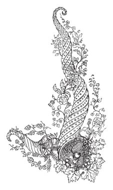 Nakış tasarım bir bel kat önü süslemek için tasarlanmıştır, bu bir bereket vintage çizgi çizme veya oyma illüstrasyon, sarılı çiçekli tasarım.