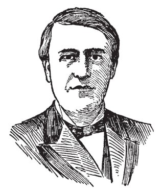Thomas A. Edison, ABD'li mucit, işadamı ve seri üretim, vintage çizgi çizme veya oyma illüstrasyon prensipleri uygulamak için ilk mucitler o 1847-1931, oldu
