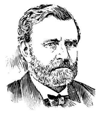 General Ulysses S. Grant, 1822-1885, o Amerikan İç Savaşı sonunda ABD ordusunun başındaki general ve 1869 dan Amerika Birleşik Devletleri'ne 1877, vintage çizgi çizme veya oyma illüstrasyon on sekizinci başkanı oldu