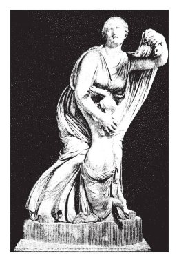 Niobe heykeli onun genç kızı, vintage çizgi çizme veya oyma illüstrasyon.