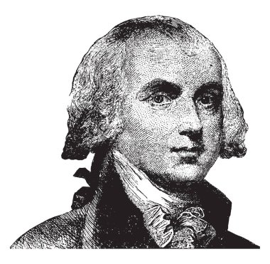 James Madison, 1751-1836, o bir devlet adamı ve dördüncü Cumhurbaşkanı Amerika Birleşik Devletleri üzerinden 1809 1817, vintage çizgi çizme veya oyma illüstrasyon yapıldı.