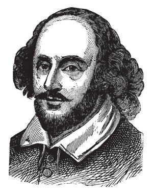William Shakespeare, İngiliz şair, oyun yazarı, aktör ve İngilizce dilinde, İngiltere nin Milli şair ve Sheakespeare, vintage çizgi çizme veya oyma illüstrasyon ünlü en iyi yazarı o 1564-1616, oldu