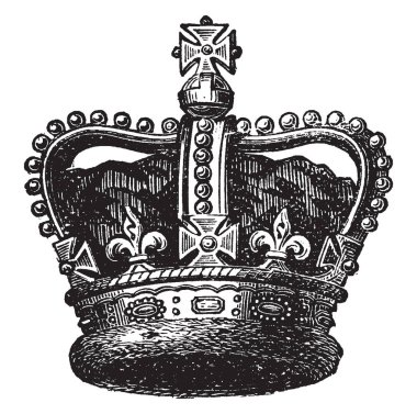 Imperial Crown taç giyme töreni imparatorlar, vintage çizgi çizme veya oyma illüstrasyon için kullanılan.