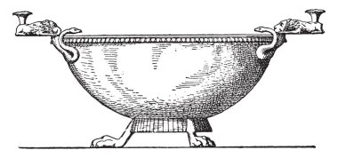 Bronz vazo, vintage illüstrasyon kazınmış.