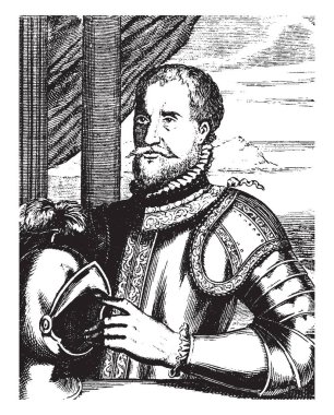 Gonzalo Jimenez de Quesada, 1506-1579, o bir İspanyol kaşif ve fatih, vintage çizgi çizme veya oyma illüstrasyon yapıldı.