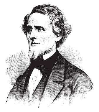 Jefferson Davis, ABD'li politikacı, 1865 için 1861 den Devletler Konfederasyon Başkanı ve ABD Senatörü Mississippi, vintage çizgi çizme veya oyma illüstrasyon o 1808-1889, oldu