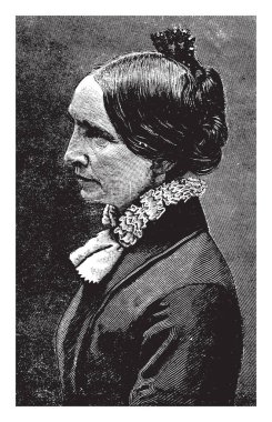 Harriet McCabe, she was an American educator, reformer, and women suffragist, vintage line drawing or engraving illustration clipart