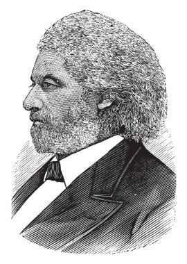 Frederick Douglass, 1818-1895, he was an African-American social reformer, abolitionist, orator, writer, and national leader of the abolitionist movement in Massachusetts and New York, vintage line drawing or engraving illustration clipart