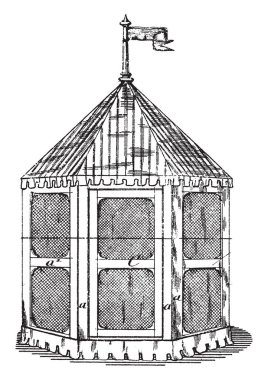 Pavilion yapısı katlama yakınındaki bir ana bina bulunan bir serbest duran yapı, bu olaylar pavilion olan uzunlukları bir kule oluşturmak için kereste, vintage çizgi çizme veya oyma illüstrasyon inşa.
