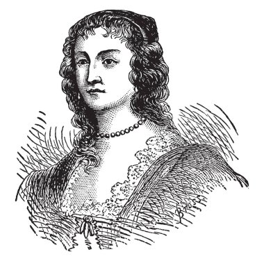 Henrietta Maria, 1609-1669, İngiltere, İskoçya ve İrlanda, vintage çizgi çizme veya oyma illüstrasyon kraliçesi oldu olduğunu
