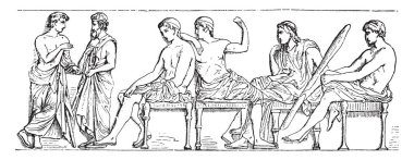 Friz bulunmaktadır Doğu Friz grubundan Parthenon, vintage çizgi çizme veya oyma illüstrasyon.