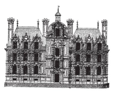 Chteau de Beaumesnil, en düşük düzey idari bölünme, karısı Marie Dauvet Desmaret, windows ücretsiz taş olgusu, quoins, vintage çizgi çizme veya oyma illüstrasyon formları.