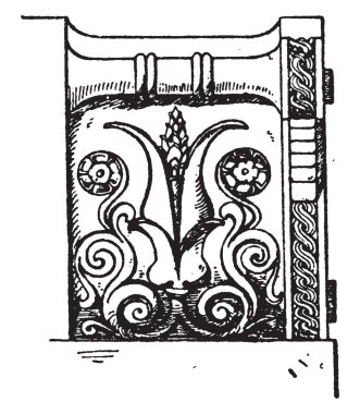 Köşe Akroter, Rönesans, dairesel, Panel, görünüm, vintage çizgi çizme veya oyma illüstrasyon.