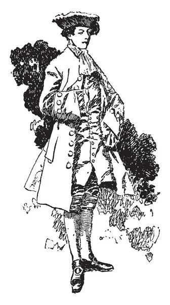 Hombre Con Sombrero Cabeza Dibujo Línea Vintage Ilustración Grabado — Archivo Imágenes Vectoriales