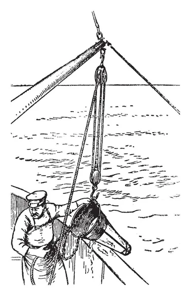 円錐形の浚渫は浅い海や淡水 ヴィンテージの線描画や彫刻図実施通常水中掘削活動です — ストックベクタ