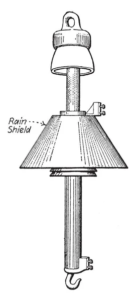 ビンテージの線描画や彫刻イラストに添付されて雨シールドと絶縁体の電気ディスク カップのギャップ プロテクターの型 — ストックベクタ