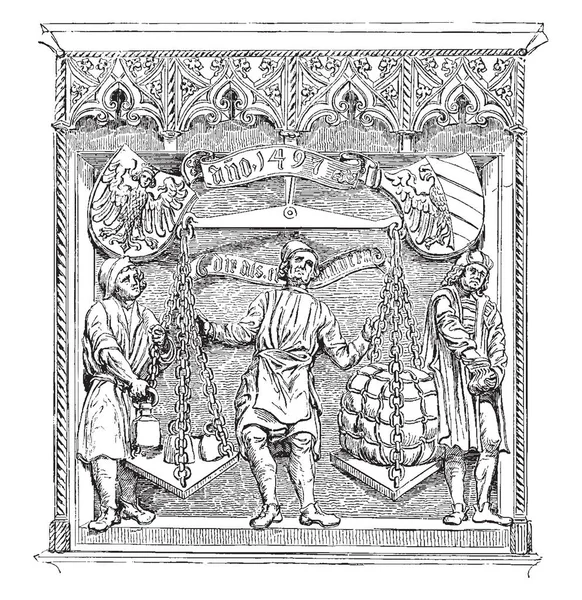 Облегчение Находятся Над Дверью Общественные Весы Винтажные Линии Рисунок Гравировка — стоковый вектор