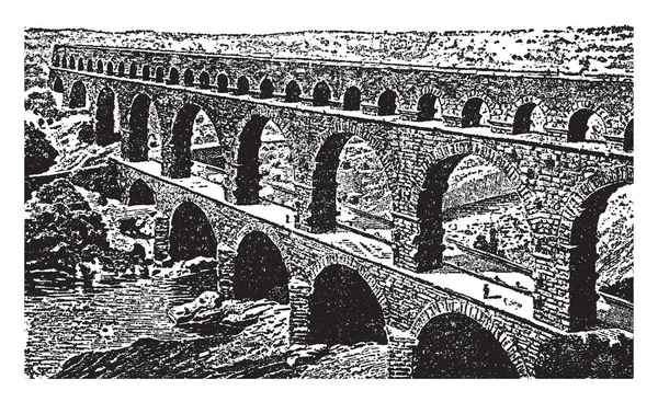 Aqueduc Romain Afin Apporter Eau Provenant Sources Souvent Éloignées Dans — Image vectorielle