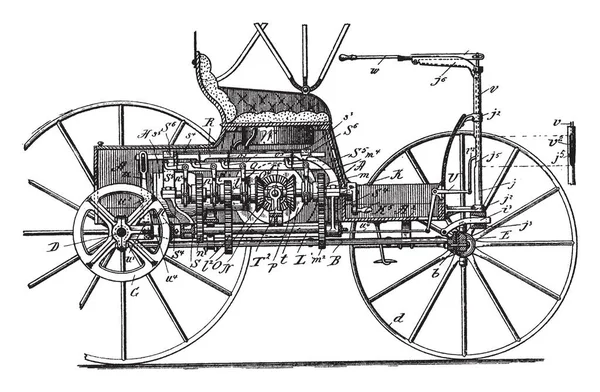 このような道車は輸送キャリッジまたはトランスポート ビンテージの線の描画や彫刻イラストの機械的手段です — ストックベクタ