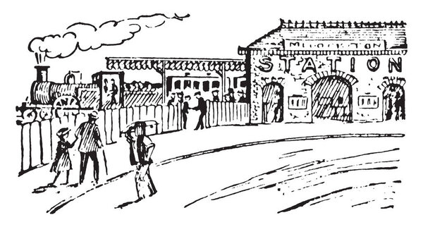 Железнодорожный вокзал - это железнодорожный вокзал, где поезда регулярно останавливаются для погрузки или выгрузки пассажиров или грузов, рисования винтажных линий или гравировки.
.