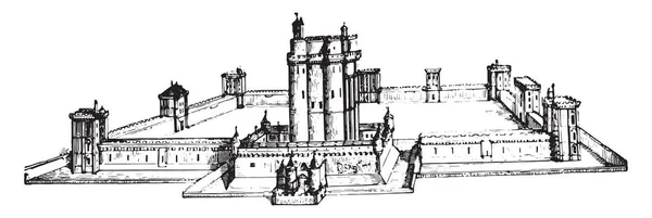 Chateau Vincennes Que Todavía Estaba Siglo Xvii Ilustración Grabada Vintage — Vector de stock